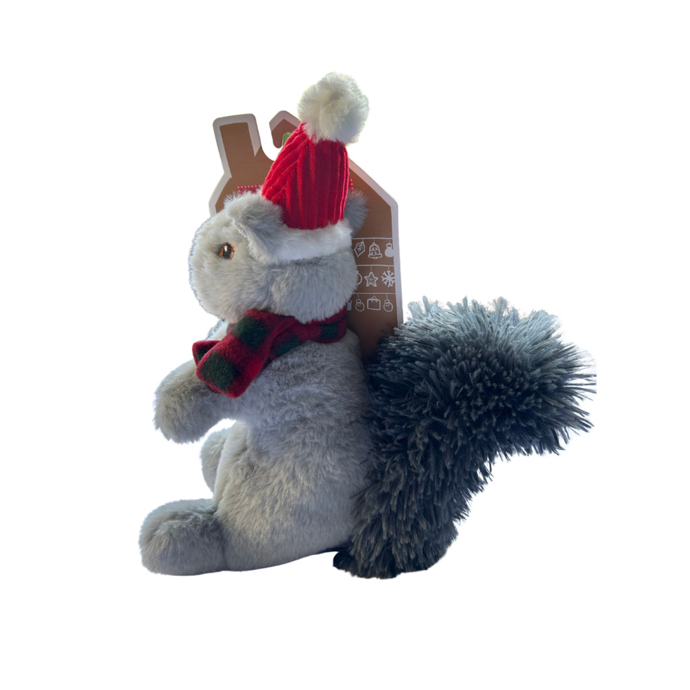 Christmas Plush Squirrel 11” with Santa Hat & Scarf – Holiday Toy Theme